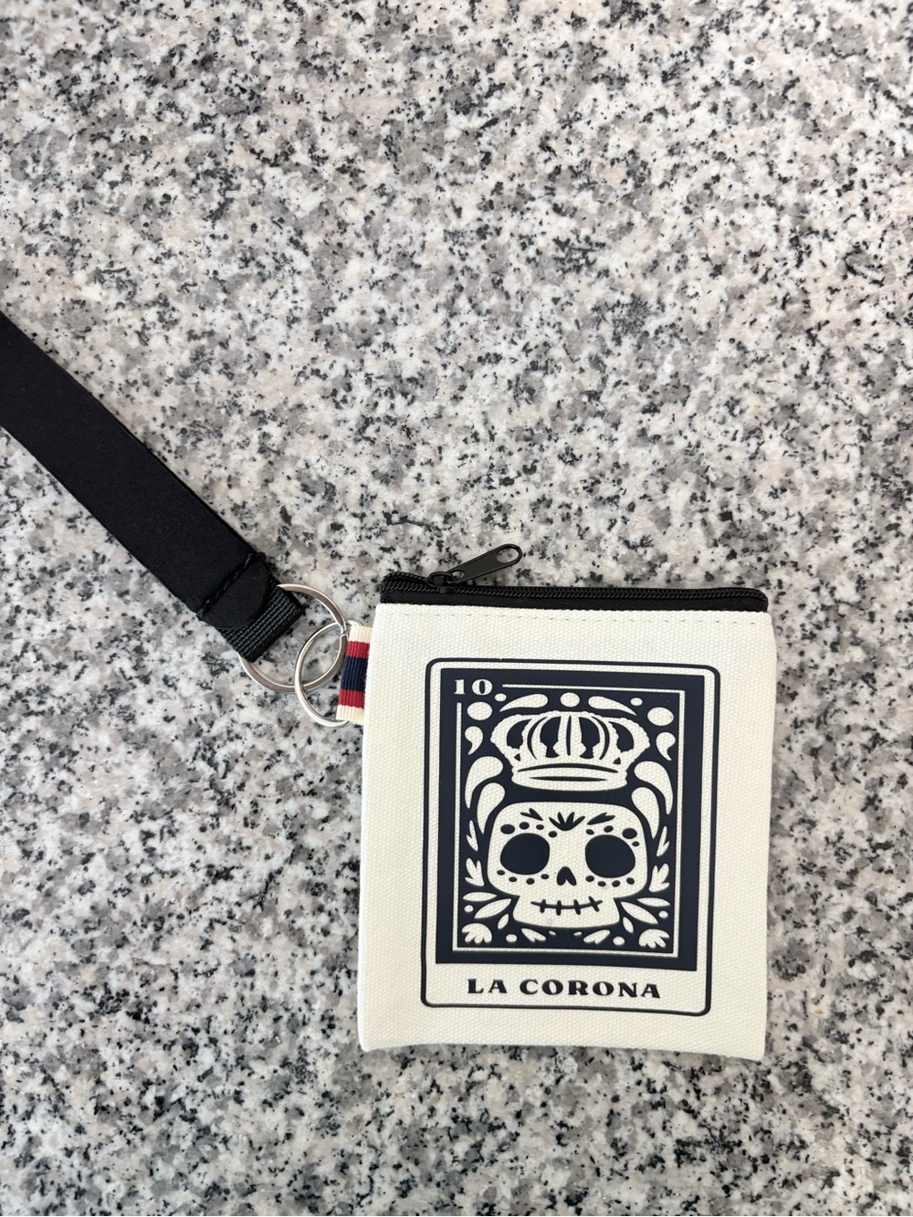 La Corona Cream & Black Skull Zip Pouch